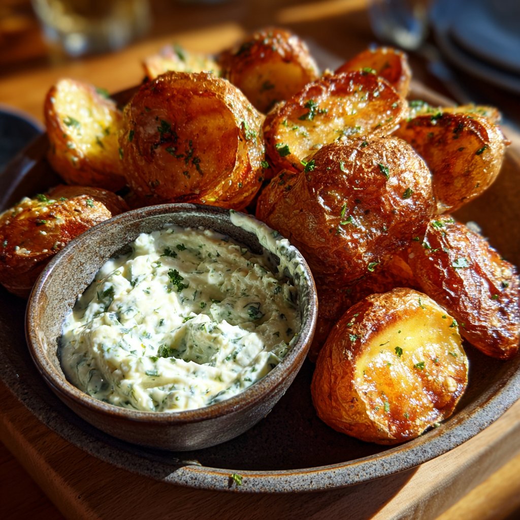 Abendessen mit Ofenkartoffeln und Dip