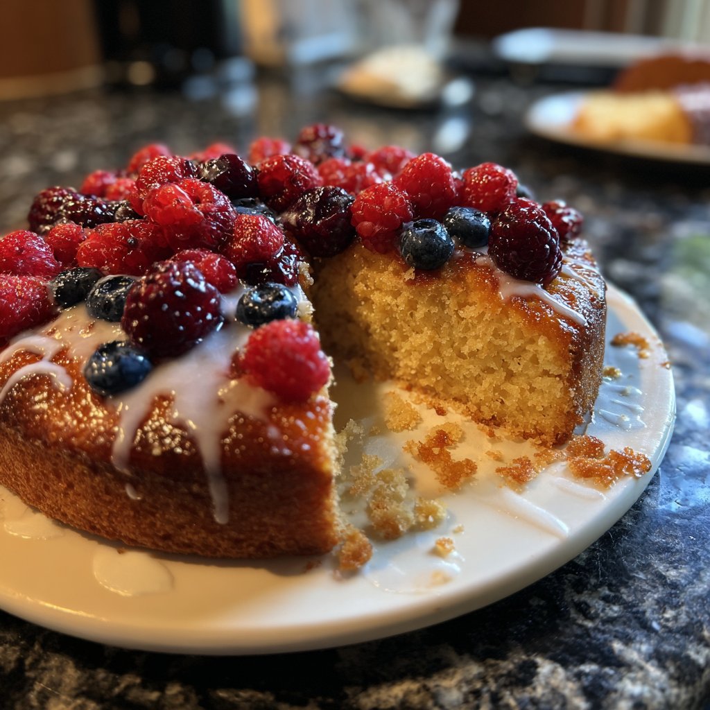 Blechkuchen mit Vanille und Beeren