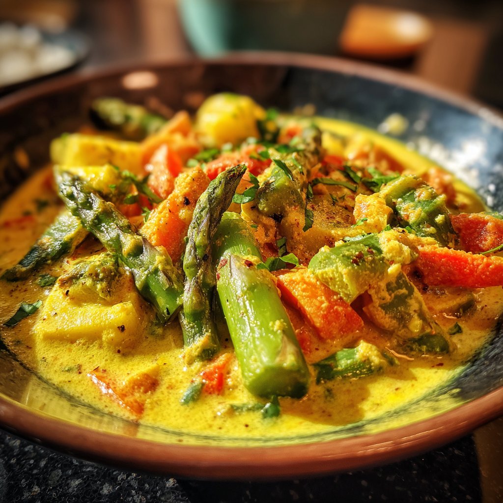 Gemüsecurry mit grünem Spargel