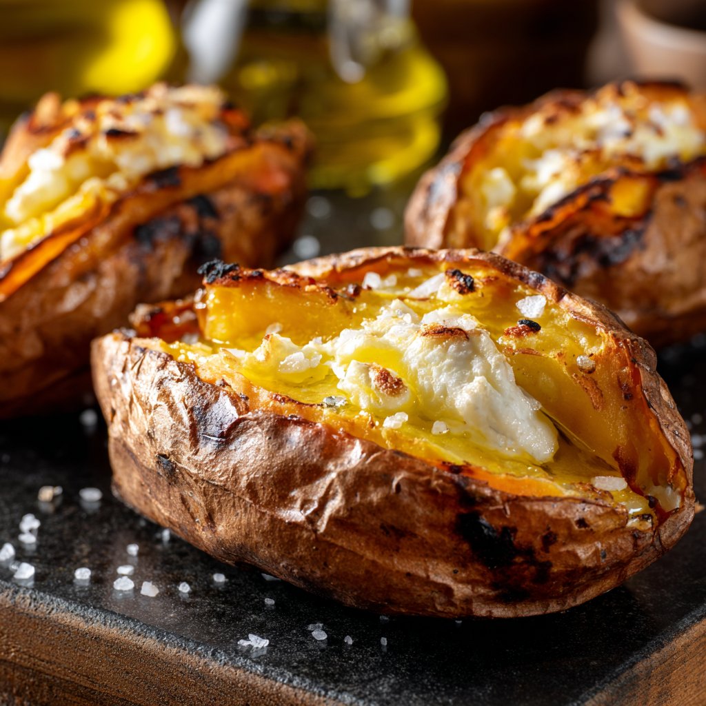 Mittagessen mit gebackenen Süßkartoffeln
