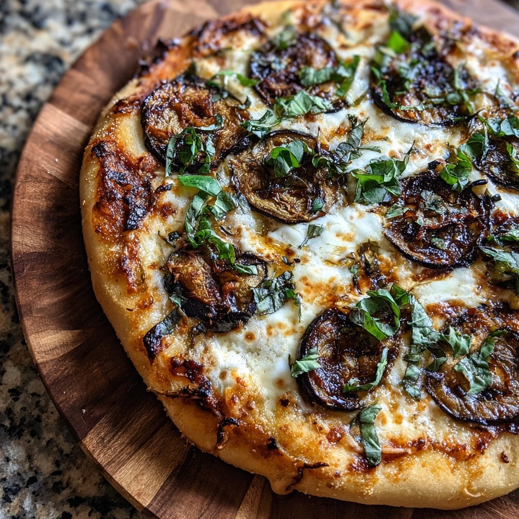 Pizza mit Aubergine und Mozzarella