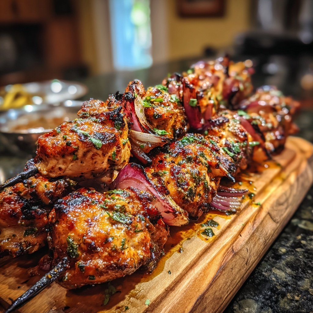 Gegrillte Hähnchenspieße Mit Zwiebeln